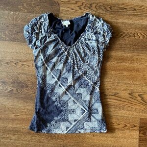 Anthropologie Navy Top with puckered neckline  - Size Medium